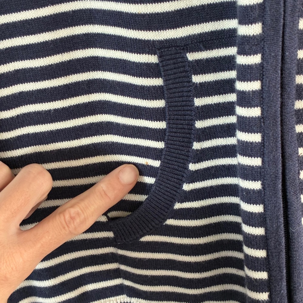Charter Club Weekend Navy White Striped Full Zip Knit Hoodie Sweater Medium - Picture 7 of 10